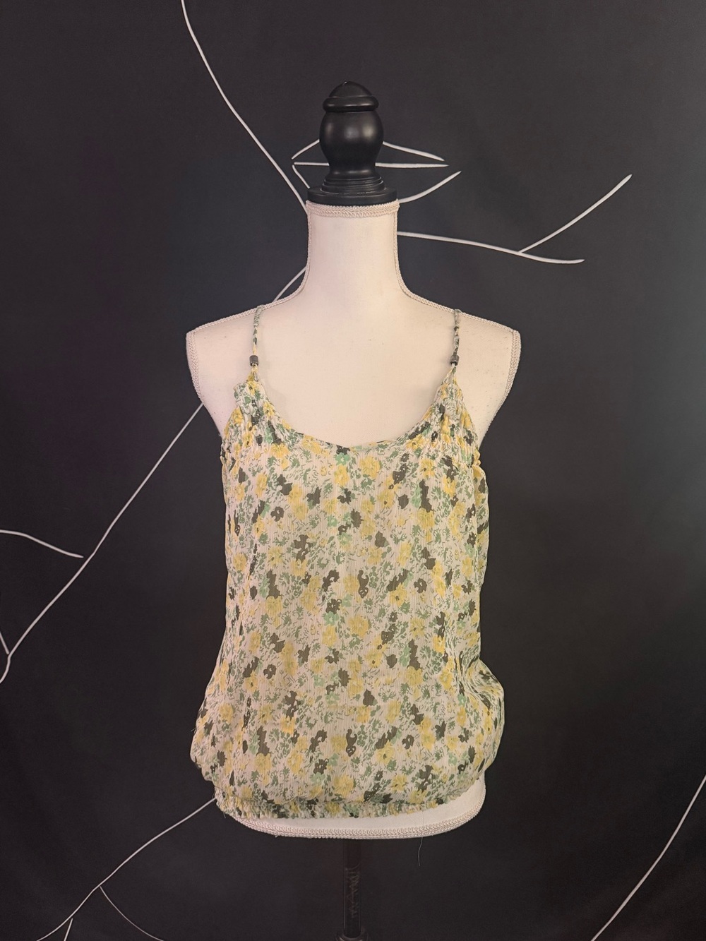 Vintage Multiblu Floral Yellow Green Spaghetti Strap Tank Top